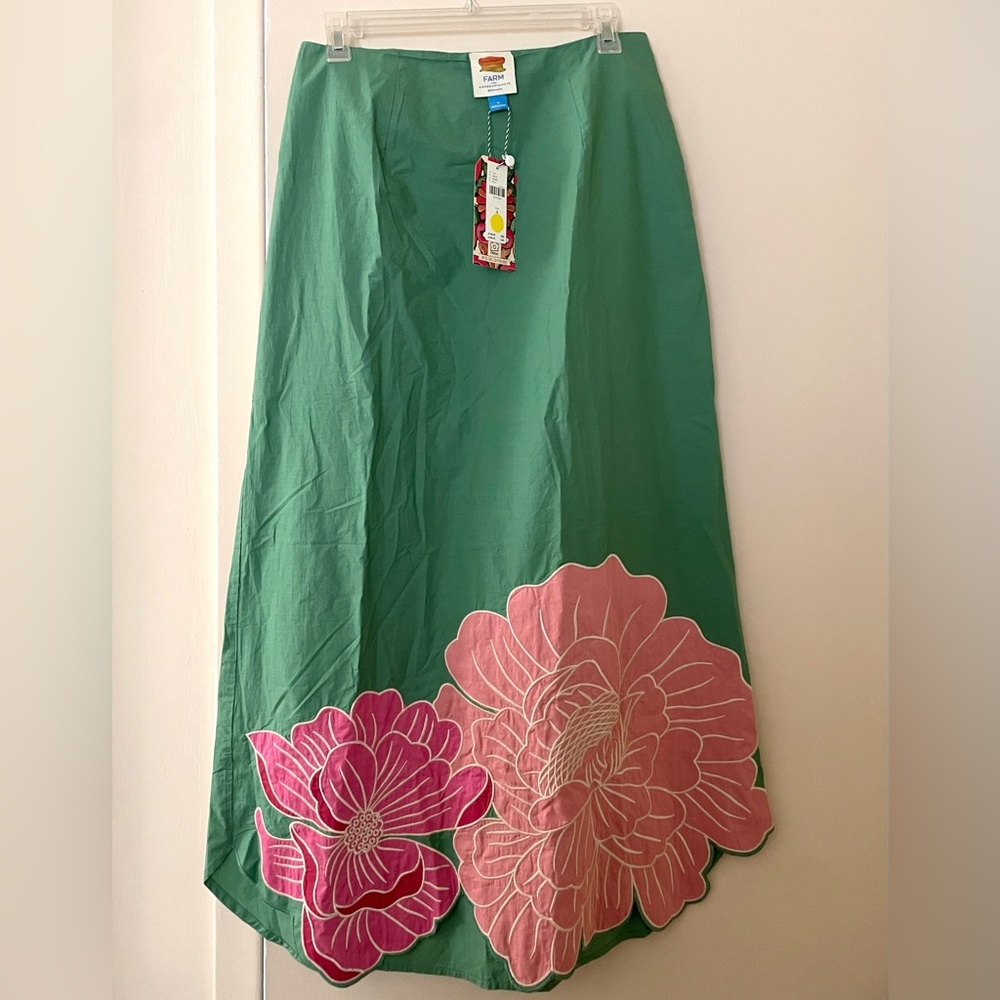 NWT Farm Rio Medium Full Floral Maxi Skirt Green